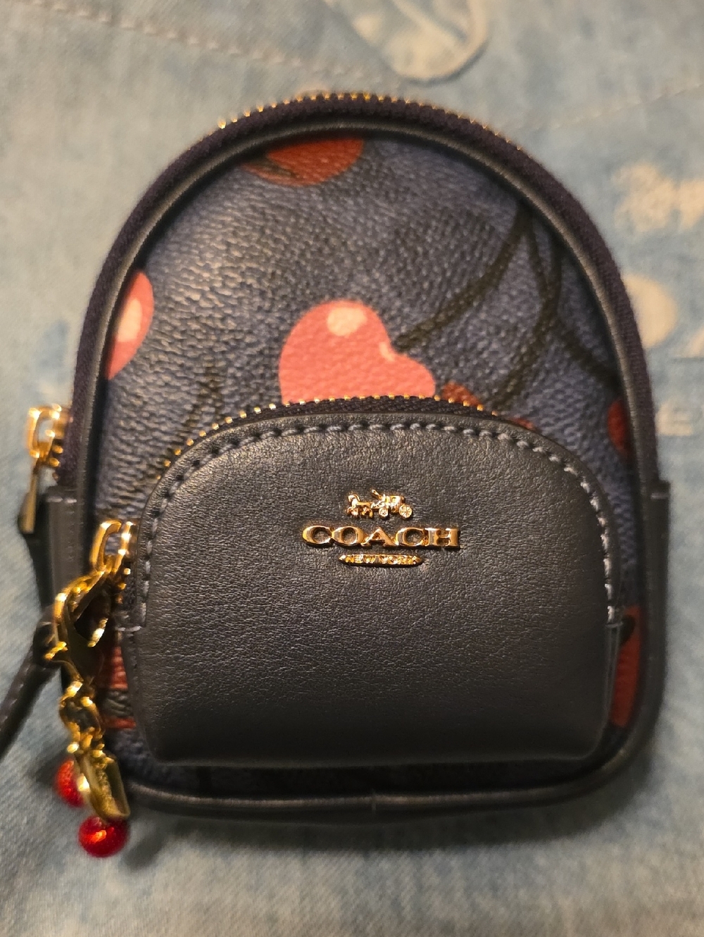 COACH🍒 Mini Court Backpack Coin Pouch Bag Charm🍒Mini Cherry🍒 Charm Incld Nwt